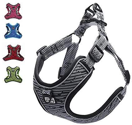 Suredoo Hundegeschirr für Große Mittlere Kleine Hunde Welpen Haustiere, Anti Zug Geschirr No Pull Sicherheitsgeschirr Reflektierend Atmungsaktiv Brustgeschirr Dog Harness Weich Einstellbar (L, Grau)