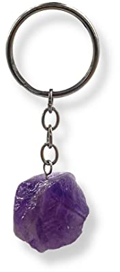 LAVISA Roher Edelstein Schlüsselanhänger - Natur Rohstein Anhänger mit Edelstein nach Wahl - Jeder Stein ein Unikat - Heilende Wirkung, intensive Farben, naturbelassen (Amethyst)