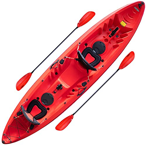 Conwy Kayak Rhosneigr 2+1 Two Person Family Tandem Sit on Top Kayak Complete Kit for River Sea with Padded Seats, Fishing Rod Holder and Two Floating Paddles