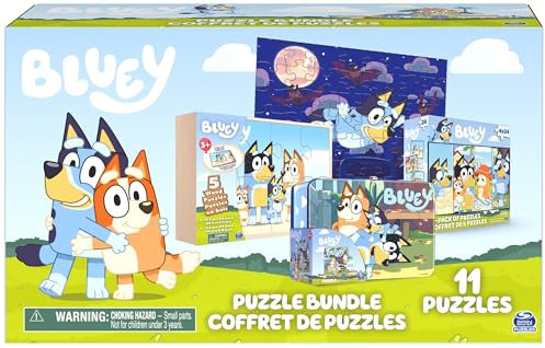 Bluey 11 Puzzle Bundle Set, 8- and 24-Piece Wood, Fuzzy, & Die-Cut Jigsaw Puzzles for Preschoolers and Kids
