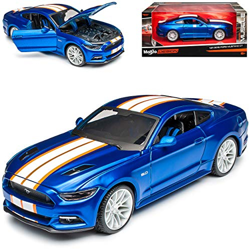 Ford Mustang VI Coupe Tuning Blau Weiss Ab 2014 1/24 Maisto Modell Auto