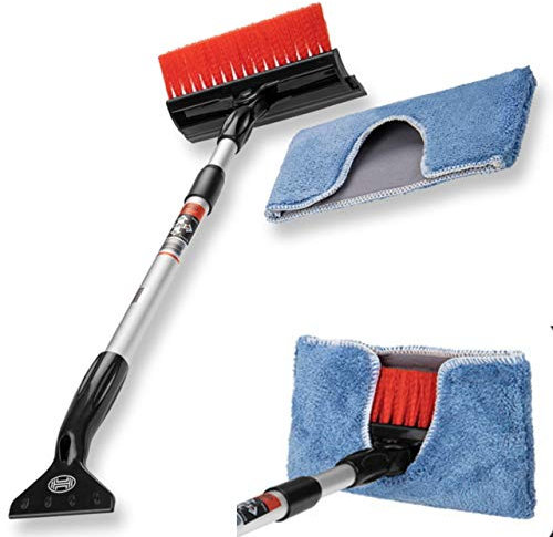 HEYNER Telescopic Car Window Cleaner All Season Tool 4in1 Ice Scraper, Squeegee, Snow Bush Microfiber Extendable up 80cm H407330