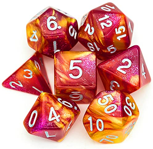 World of Dice Orion-Serie - Pen and Paper Würfel, 7-teiliges Würfelset, W20, W12, W10, W10.0, W8, W6, W4, Rollenspiel-Würfel, für Dungeons and Dragons und weitere RPG (Feuer)