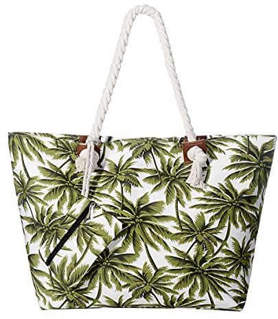 MASADA Badetasche XXL Familie Strandtasche Damen Beach bag groß mit Reißverschluss - Palmen
