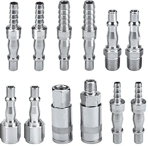 Nutmanel 12pcs Compressed Air Connector 1/4 inch Air Line Hose Compressor Fitting Connector Quick Release Set for 6, 8 & 10mm Hose