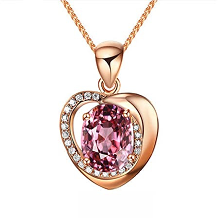 AMDXD Herz Damen Kette mit Anhänger in 750 Rose Gold mit Turmalin 1.26ct und Diamant Gold Kette Frauen Rose Gold, Frauen Geschenk