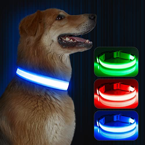 Kpuplol Leuchthalsband Hund, Hundehalsband Leuchtend, Wiederaufladbar Hundehalsband Leuchtend LED Halsband für Hunde Einstellbare Größe, 3 Beleuchtungsmodi für Kleine Mittlere Große Hunde