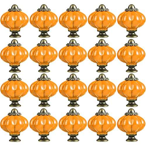 ZESLIV 20 Stk Möbelknöpfe 33mm Orange Möbelgriffe Kürbis Keramik Schubladenknopf Schrankgriff Möbelknopf Kinderzimmer Möbelknauf