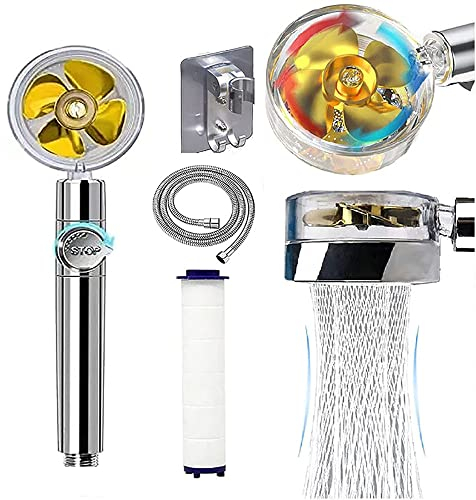 Hochdruck-Duschkopf, Hand-Turbo-Ventilator, Hochdruck-Duschkopf, mit 1,5 m Duschschlauch und Halterung, 360° drehbarer Propeller-Duschkopf, mit Filter und Pausenschalter