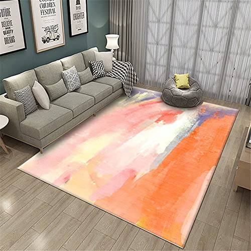 DJHWWD Teppich Waschbar In Waschmaschine Orange Pastell Room Decor Wohnzimmer verwischen Graffiti abstrakt modern 80X120CM Glitzer Für Balkon