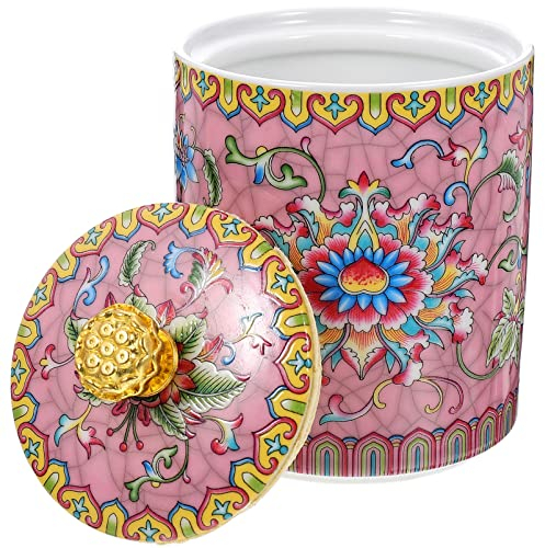 STOBAZA Vintage Keramik-Teeglas mit Deckel für Tee, Kaffee, Zucker & Gewürze - Rosa, 10x7.3x7.3 cm