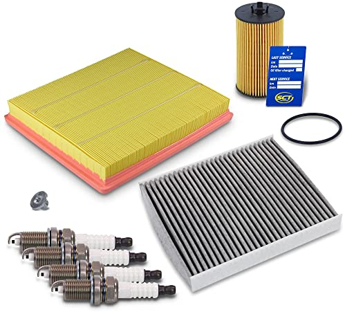 BESTPRICE Inspektionspaket Filterset mit 1x Innenraumfilter mit Aktivkohle, 1x Luftfilter, 4x Zündkerze, 1x Ölablassschraube mit Dichtung, 1x Ölwechselanhänger Kompatibel mit OPEL INSIGNIA A (G09)