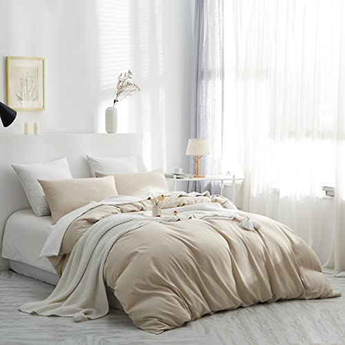 Lanqinglv Bettwäsche 155x220cm Beige 100% Weiche und Angenehme Mikrofaser Uni Einfarbig Bettbezug Deckenbezug mit Reißverschluss und Kissenbezüge 80x80cm