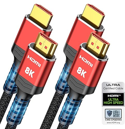 Highwings Cavo HDMI 2.1 8K 10K, 2 m, confezione da 2 pezzi, cavo intrecciato certificato ad altissima velocità, 4K a 120Hz 8K a 60Hz, DTS:X, HDCP 2.2 e 2.3, HDR 10, compatibile con Roku TV/HDTV