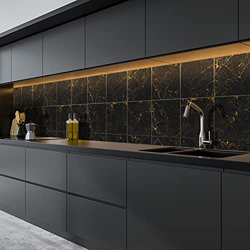 Wall Tile Stickers Black Marble Tiles Stickers Peel and Stick Backsplash Self-Adhesive Decals Home Decoration DIY Splashbacks Tile Paint Stick on Tiles Ideas for Bathroom Kitchen Décor(Black*30PC)