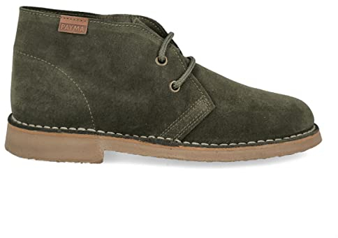 PAYMA - Stivali Stivaletti Safari Deserto in Pelle per Uomo e Donna. Fatto in Spagna. Scarpa Chukka in Crosta di Pelle Sport. Chiusura con Lacci. Suola in Gomma. Colore: Khaki, Taglia: EU 44