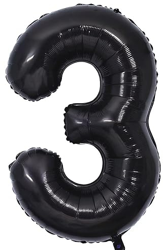 Vthoviwa 40 Zoll/18 Farbens Luftballon Zahlen 3 Schwarz, Luftballon 3. Geburtstag Foil Ballon, 0123456789,10-19,20-25,30,40,50,60,70,80,90, Folienballon 3 Party Dekoration Helium Unterstützen