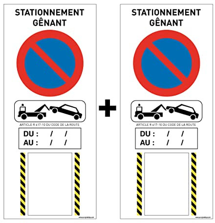AUA SIGNALETIQUE -Lot de 2 Panneaux De Chantier AKILUX 5mm - STATIONNEMENT GÊNANT TRAVAUX- 400x1000 mm