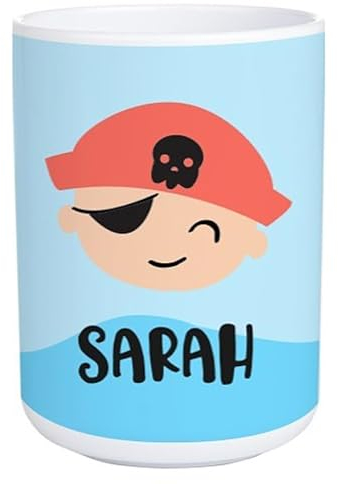 Wanapix | Vaso de Plástico Personalizado para Niños| Vuelta al Colegio/Guardería | Vaso Infantil con Nombre |Plástico Irrompible sin BPA | 330 ml | Piratas