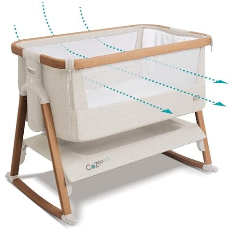 Tutti Bambini CoZee® Air Extra Breathable Next To Me Crib & Standalone Baby Cot - Baby Rocker with Deluxe Airflow Mattress, Easy Fold Bed, Travel Cot with Mattress (0-6 Months) - Walnut/Ecru