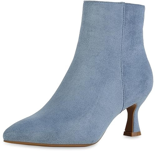 VAN HILL Damen Klassische Stiefeletten Stiletto Basic Klassisch Schuhe 840599 213322 Hellblau Velours 38