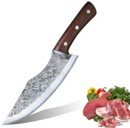 COOSNUG Ausbeinmesser Hackmesser Küchenmesser mit Lederhülle Handgeschmiedete Kochmesser Profi Wikinger Messer Japanisches Metzgermesser Outdoor-Messer für Küche Grillmesser