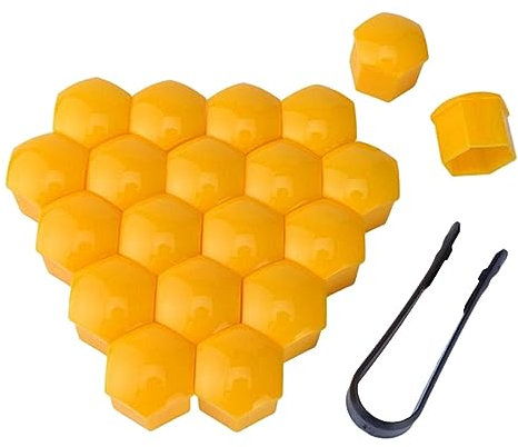 17mm Mutternabdeckungen,20 Stück Radschraubenkappen Mit Entfernung Werkzeug Sechskant-Reifen Muttern-abdeckungen Radmutterkappen Radbolzen Kappen Rad Mutter Cap Radbolzen Schutz Cover-Gelb