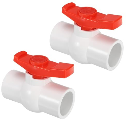 PATIKIL 32mm ID Kugelhahn, 2er Pack PVC Steckdosen-Absperrventil mit leicht drehbarem Griff zur Wasserflusskontrolle, Weiß/Rot