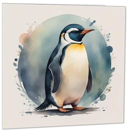 Pinguin-Grußkarte – Aquarell-Pinguin-Geburtstagskarte, 145 x 145 mm