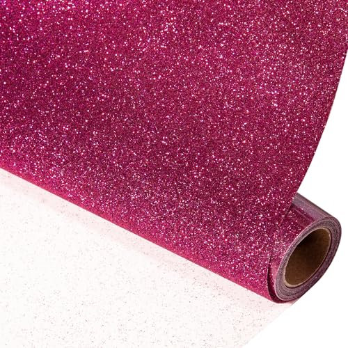 VINYL FROG Vinilo de transferencia de calor con purpurina de 10 pulgadas x 5 pies, vinilo de transferencia térmica con purpurina fucsia para planchar para camisetas u otras telas