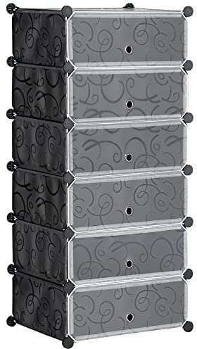 HOMCOM Armoire à Chaussures modulable Range Chaussures Meuble de Rangement avec 6 Cubes rectangulaires empilable en Plastique capacité 12 Paires 49 x 36,5 x 108 cm Noir et Blanc