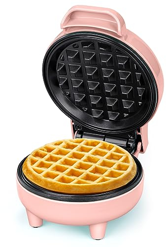 SNAILAR Mini Waffeleisen Belgische Waffel Maschine Kleines Waffeleisen Klassische, für Kindergeburtstage, Familienfeiern, Ostern oder Weihnachten, Niedlich kompaktes Design, 550 Watt, Rosa