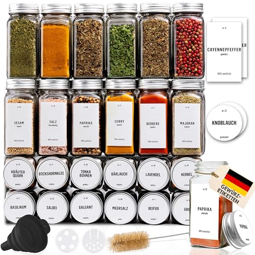 Deco haus® Gewürzgläser eckig mit Schraubkappe 36er Set [+Etiketten & Streueinsatz] - Gewürzdosen Set Glas - Gewürzbehälter Spice Jars - Gewürze Aufbewahrung - Gewürz Organizer Gewürzaufbewahrung