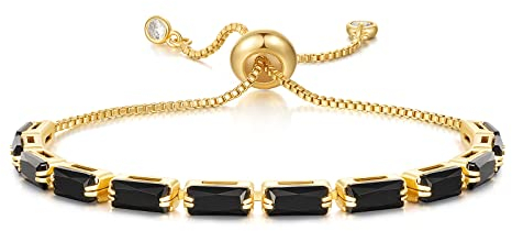 KissYan Tennisarmband für Frauen, 14K vergoldet, mit Cubic Zirkonia verstellbare Schiebearmbänder, klassischer modischer Schmuck als Geschenk für Mädchen (Schwarz)