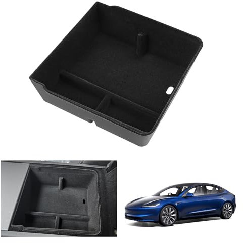 GAFAT Tesla Model 3 2024 2025 Centre Console Storage Box, Tesla Model 3 Highland 2024 Armrest Organiser Tray Glove Box, Made of Flocculation, Tesla Model 3 2024 Accessories