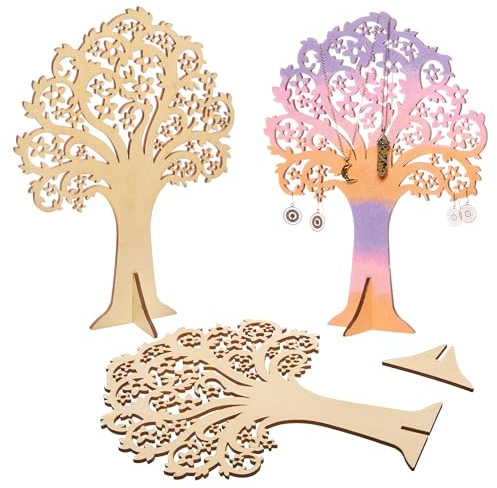 Baker Ross FX953 Holz-Schnitzerei-Schmuckständer - Packung mit 3, Holz-Bastelsets für Kinder zum Bemalen