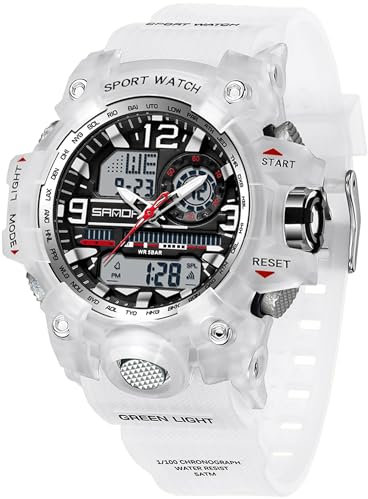 findtime Armbanduhr Damen Digital Sportuhr für Teenager Mädchen, Transparent Weiß Digitaluhr Analog Display Militär Wasserdicht Uhren