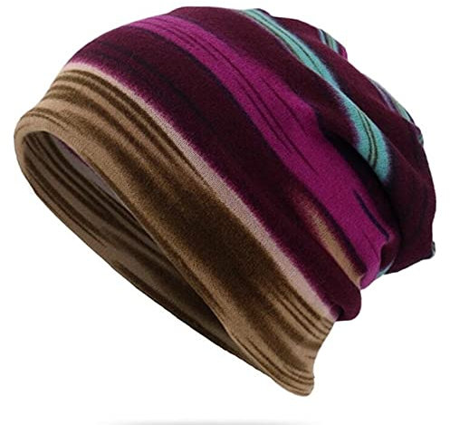 Slouchy Beanie Mütze Damen Sommer Beanie Turban Chemo Cancer Kopfbedeckung aus Baumwolle Schlafmütze Sommermütze Turban Kopfbedeckung Lila Einheitsgröße