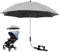 Parasol de landau, parasol de landau, parasol de poussette 50+ UV, parapluie universel réglable à 360° avec pince de fixation réglable et poignée pour poussette, poussette et chaise de plage, gris, S