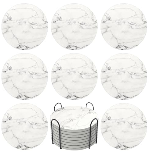 ZEHIQ Untersetzer Gläser, Marmor Glasuntersetzer Set 8er, Absorbierender Untersetzer mit Korkboden und Halter, Getränke-Untersetzer für Bars, Cafés, Haus, Party, Büro