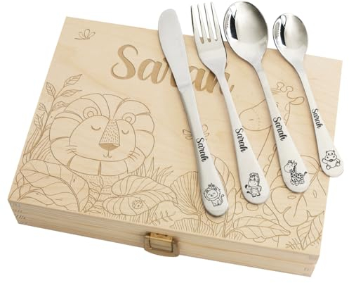 Amikado Cubiertos para niños y Cofre Grabados Jungla