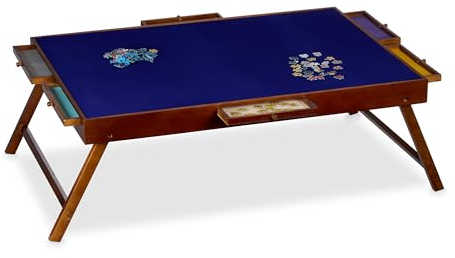Relaxdays Puzzletisch, 6 Schubladen, Puzzle bis 1500 Teile, Holz & Stoff, klappbare Puzzleunterlage, Puzzlezubehör, bunt