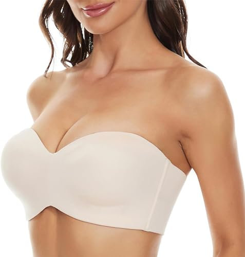 Berrynight Strapless Bra, Non-Slip Multi-Way, Non-Slip Convertible Bandeau (Beige, 38/85E)