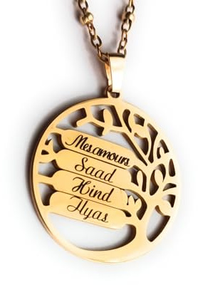 Lyly'S Collier personnalisé arbre de vie acier inoxydable cadeaux fêtes des mères prénom or argent or rose personnalisable