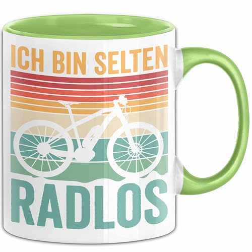 E-Bike Tasse Geschenk Spruch Elektrofahrrad Mann Fahrrad ich bin selten radlos (Grün)