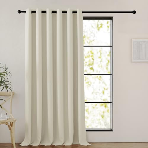 PONY DANCE Blackout Curtain for Bedroom - Hotel Room Divider Curtains Thermal Eyelet Top 90 inch Drop for Living Room Light Blocking Window Covering for Sliding Glass Door, 1 PC, 90x90 in, Light Beige