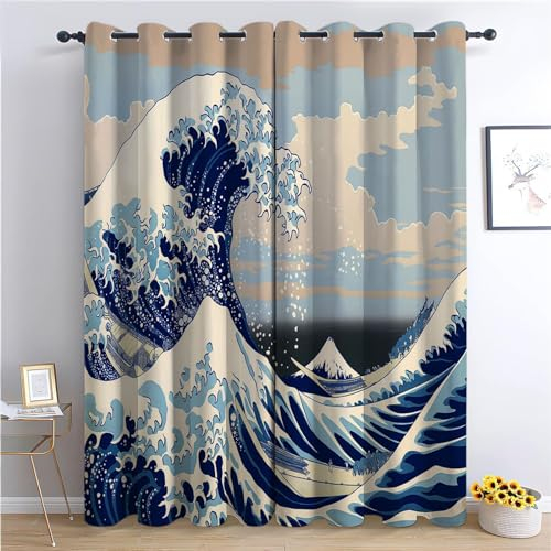 Rideaux Occultants Chambre Enfant Surf Comique, Art Japonais Traditionnel, Isolant Thermique 140 x 160cm Occultant à Oeillets 2 Panneaux pour Chambre et Salon