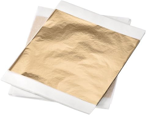 sourcing map Champagne Gold Leaf Papers Gold Leaf Foil Sheet 5.5 x 5.5inch for Art Decoration, Sculptures, Pack of 100