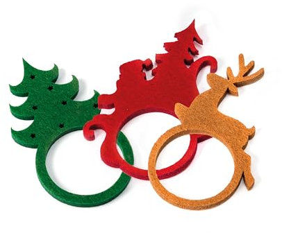 Mopec NA135 Serviettenringe aus Filz, Baum, Rentier, Weihnachtsmann, 5 x 9 x 0,5 cm, Mehrfarbig, 12 Stück