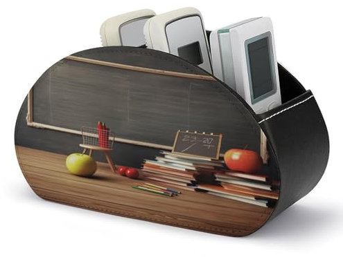 HKMNTGD TV Remote Control Holder,Remote Caddy Teacher Classroom Chalkboard Printed Desktop Organizer with 5 Compartments for Storing Remotes Pens Keys Makeup Brushes